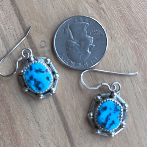 Vintage authentic Native American sterling silver turquoise earrings N Juan - Picture 7 of 14
